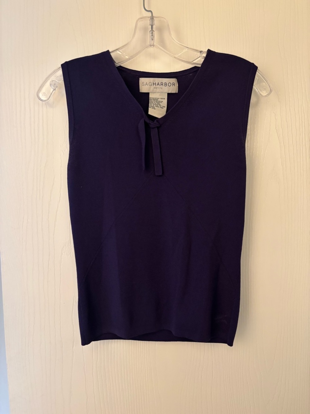 Sag Harbor Women's Sleeveless Tie-Neck Top in Navy